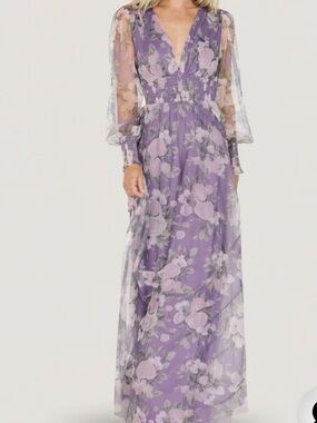 Baltic Born Lavender Floral V-Neck Maxi Dress with Pink Accents